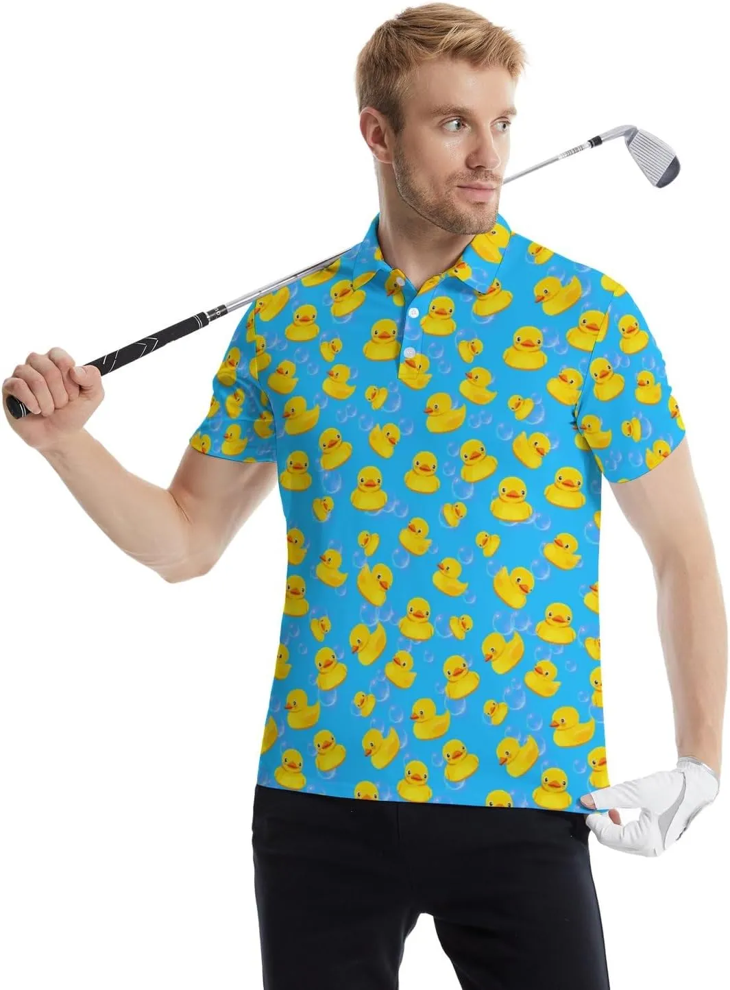 Mens Polo Shirts Funny Golf Shirts for Men Quick-Dry Performance Hawaiian Polo Shirts for Men Print Short Sleeve Shirts