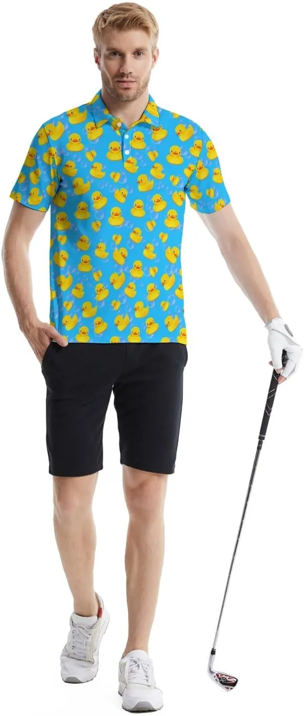 Mens Polo Shirts Funny Golf Shirts for Men Quick-Dry Performance Hawaiian Polo Shirts for Men Print Short Sleeve Shirts