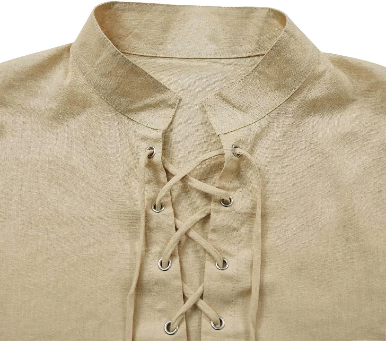 Men's Renaissance Long Sleeved Shirt Pirate Medieval Cotton Shirt Hippie lace up top Halloween Costume