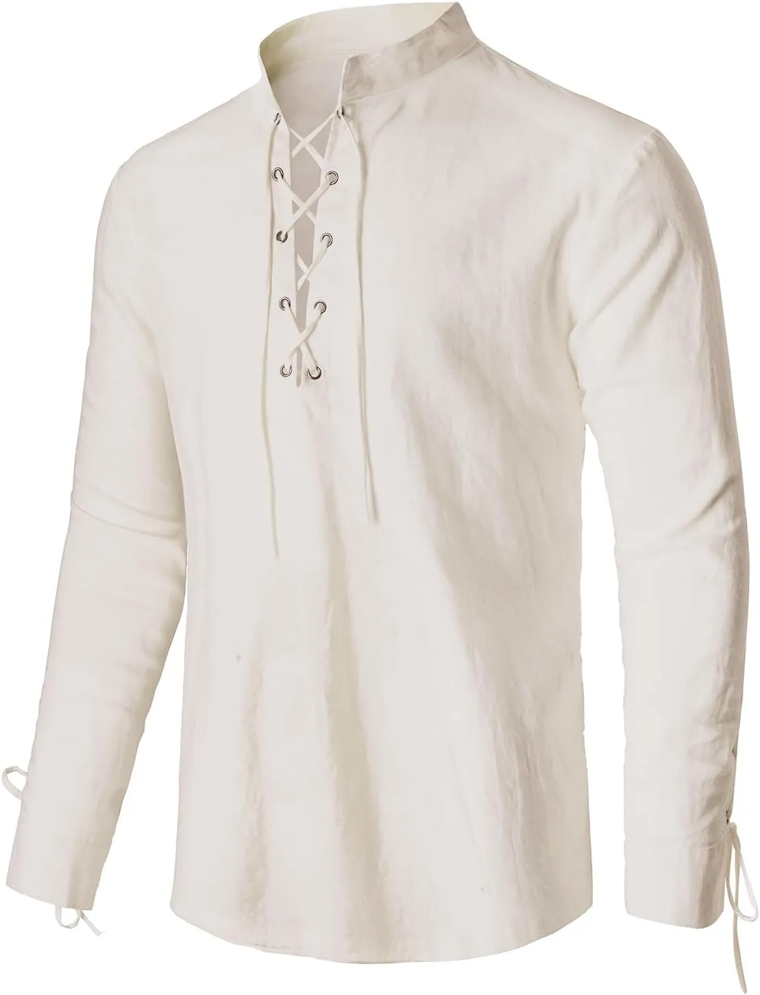 Men's Renaissance Long Sleeved Shirt Pirate Medieval Cotton Shirt Hippie lace up top Halloween Costume