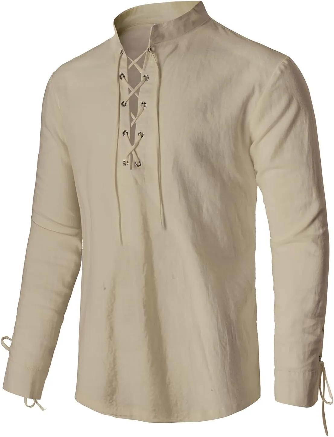 Men's Renaissance Long Sleeved Shirt Pirate Medieval Cotton Shirt Hippie lace up top Halloween Costume