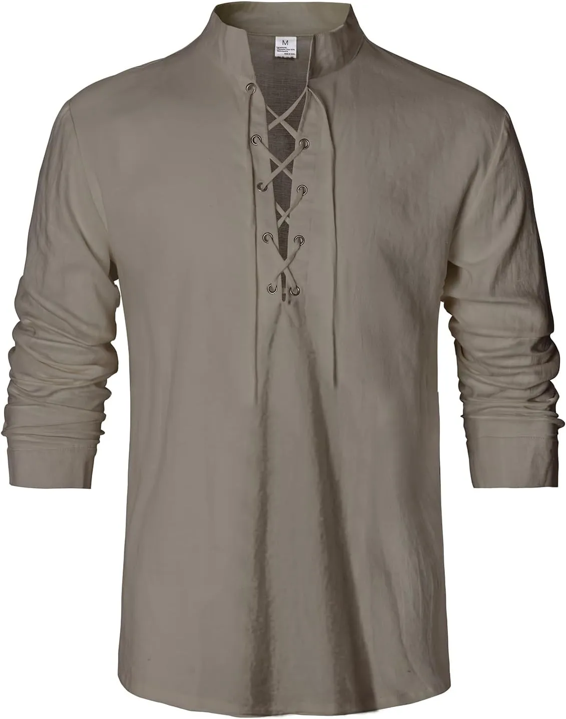 Men's Renaissance Long Sleeved Shirt Pirate Medieval Cotton Shirt Hippie lace up top Halloween Costume