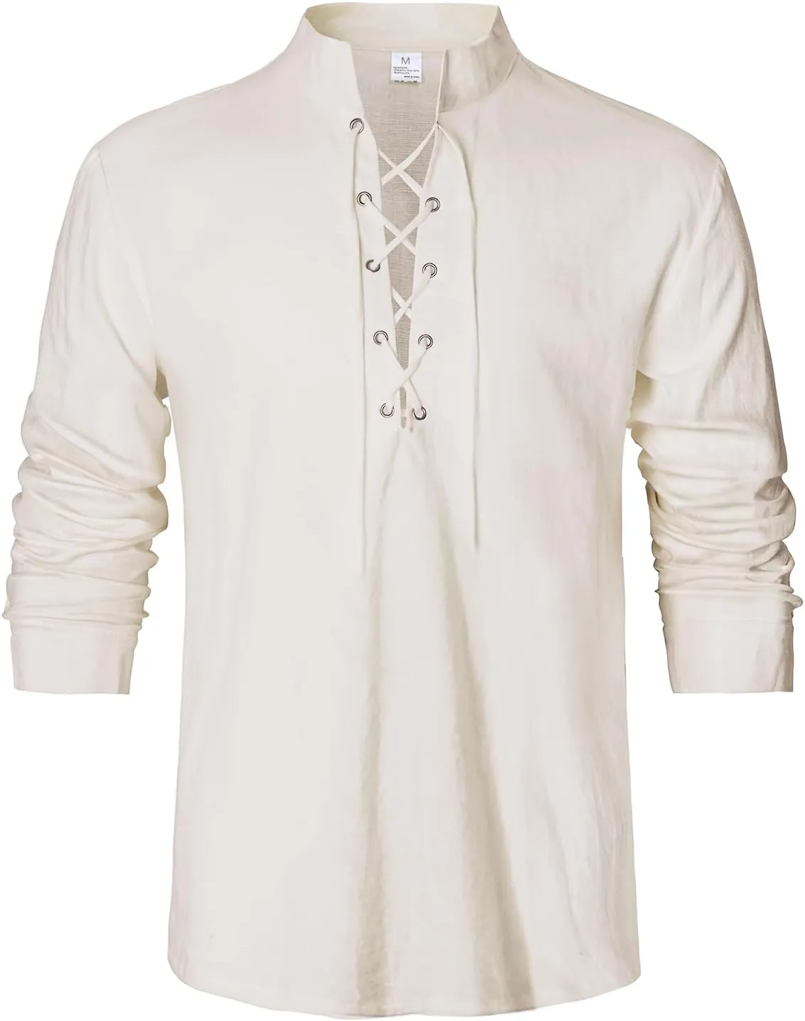 Men's Renaissance Long Sleeved Shirt Pirate Medieval Cotton Shirt Hippie lace up top Halloween Costume