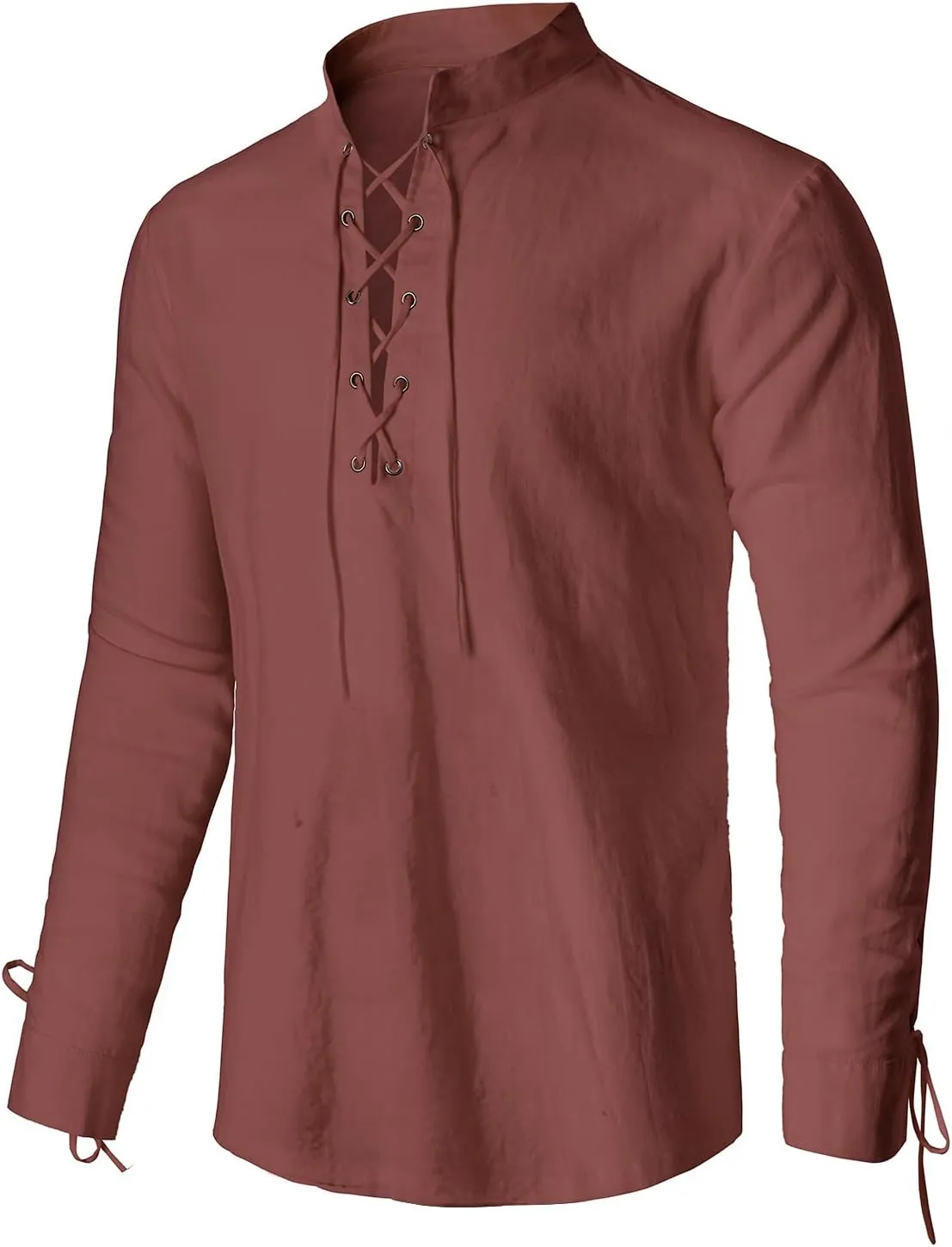 Men's Renaissance Long Sleeved Shirt Pirate Medieval Cotton Shirt Hippie lace up top Halloween Costume