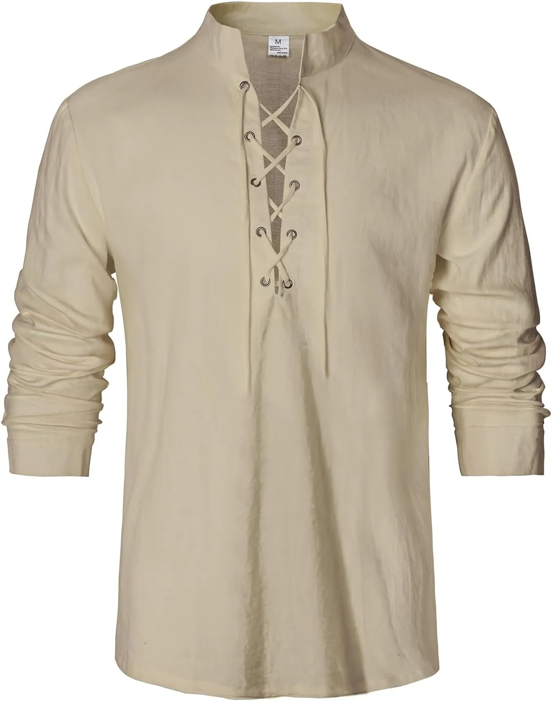 Men's Renaissance Long Sleeved Shirt Pirate Medieval Cotton Shirt Hippie lace up top Halloween Costume