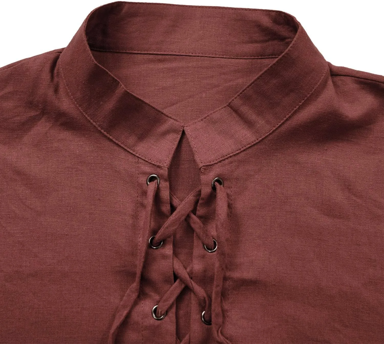 Men's Renaissance Long Sleeved Shirt Pirate Medieval Cotton Shirt Hippie lace up top Halloween Costume