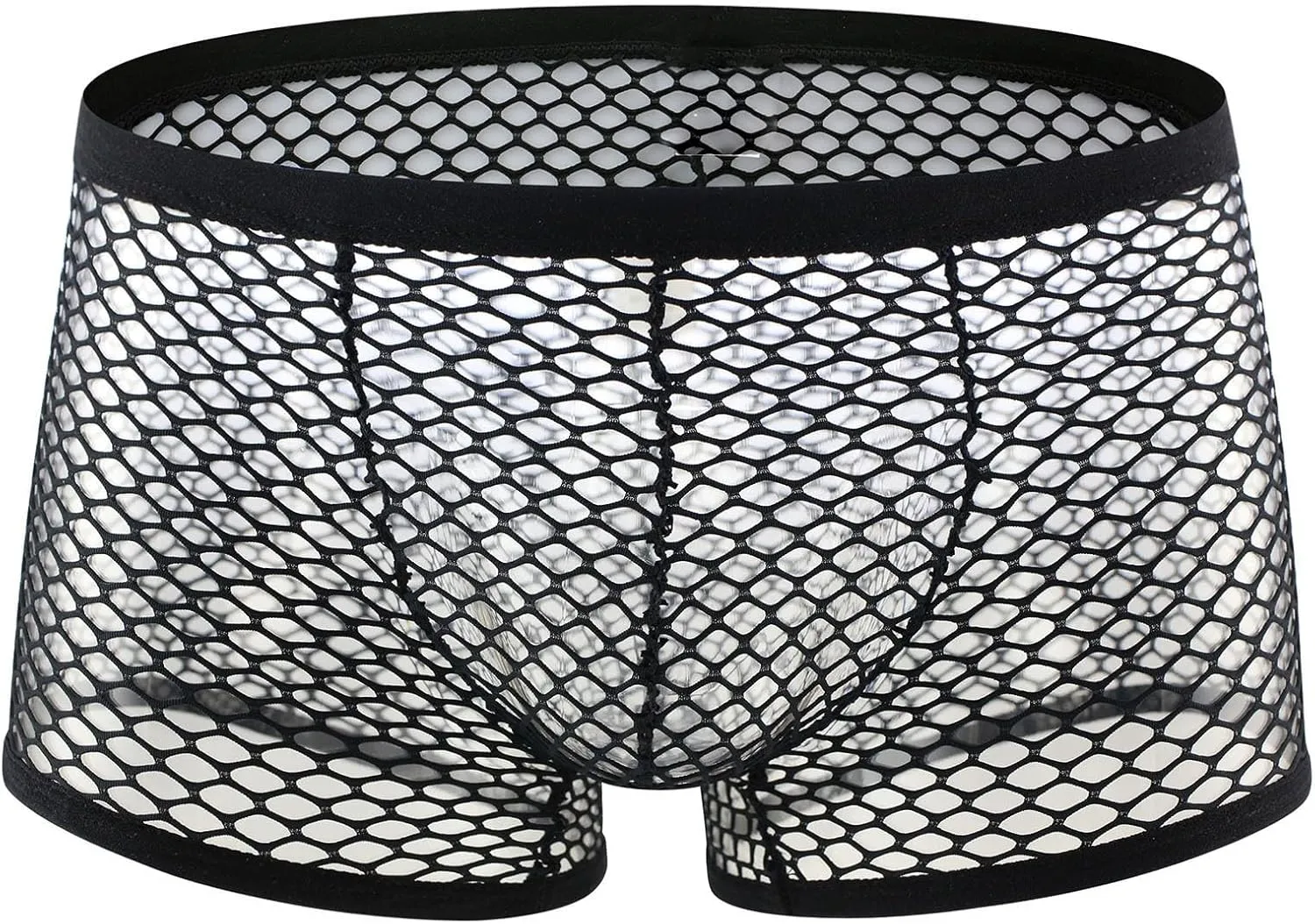 Men's See Through Sexy Fishnet Boxer Briefs Breathable Comfort Trunks Underwear Mesh Lingerie Bikini Pants for Male