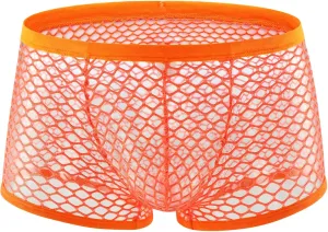 Men's See Through Sexy Fishnet Boxer Briefs Breathable Comfort Trunks Underwear Mesh Lingerie Bikini Pants for Male