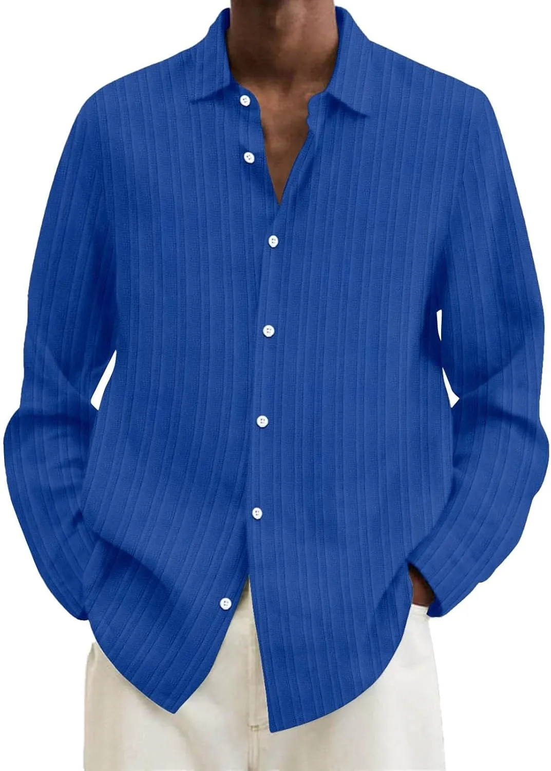 Men's Summer Cotton Linen Shirts Long Sleeve Casual Button Down Shirt Plus Size Lightweight Loose Beach Holiday Tops