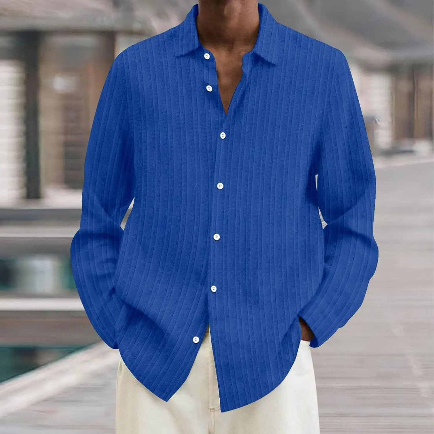 Men's Summer Cotton Linen Shirts Long Sleeve Casual Button Down Shirt Plus Size Lightweight Loose Beach Holiday Tops