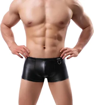 Men's Underwear Sexy Boxer Briefs Men's Leather Shorts Swimsuits Bulge Pouch Boxer Brief Club Hot Pants Black Shorts