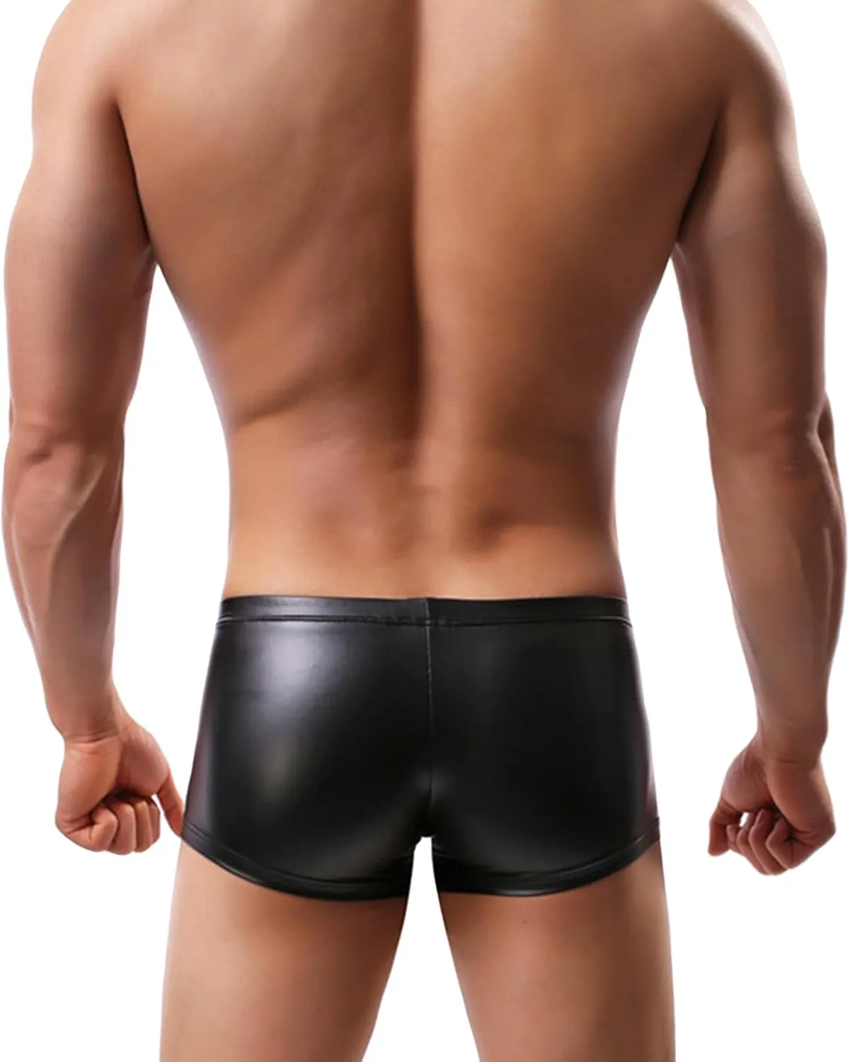 Men's Underwear Sexy Boxer Briefs Men's Leather Shorts Swimsuits Bulge Pouch Boxer Brief Club Hot Pants Black Shorts