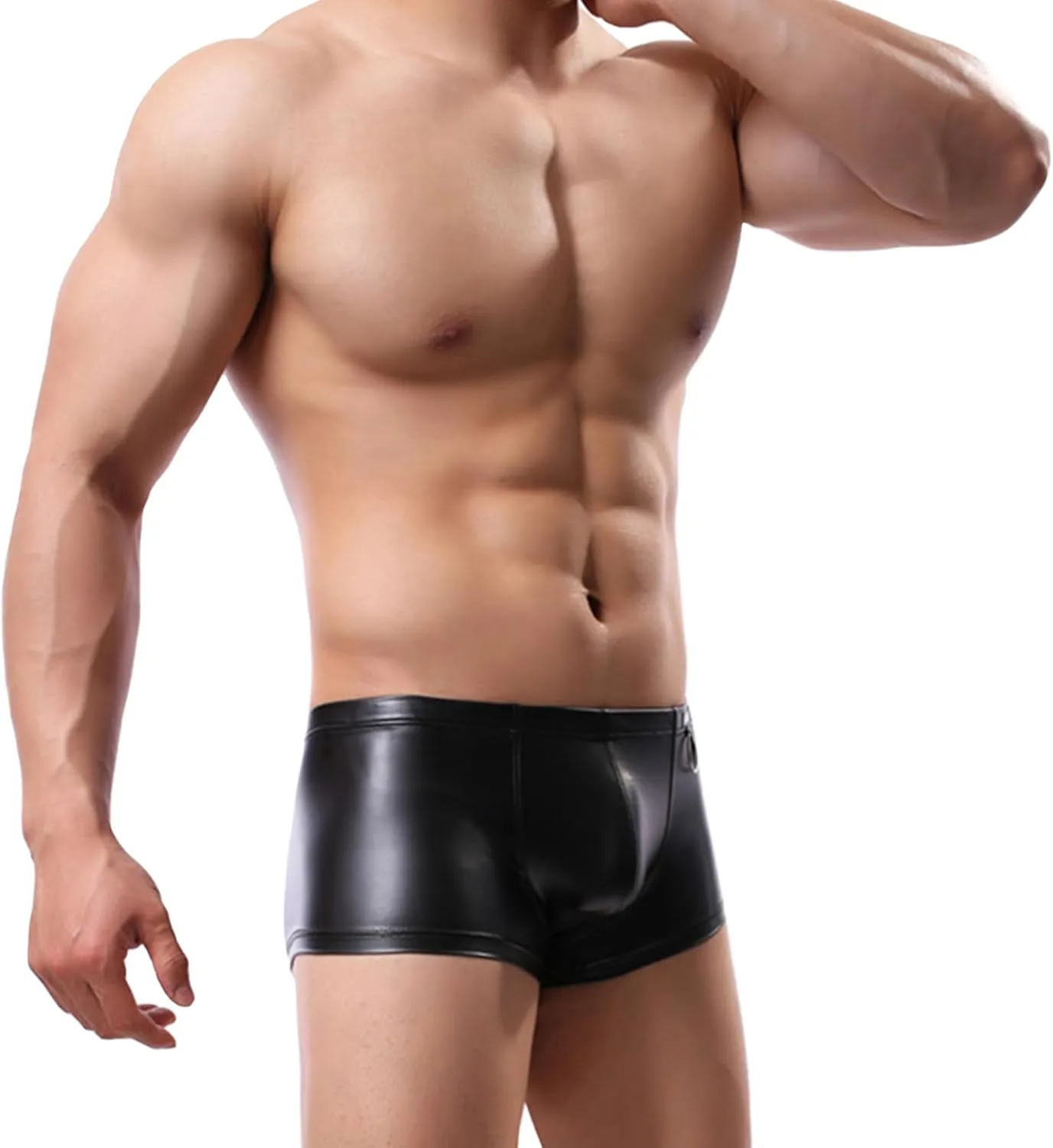 Men's Underwear Sexy Boxer Briefs Men's Leather Shorts Swimsuits Bulge Pouch Boxer Brief Club Hot Pants Black Shorts