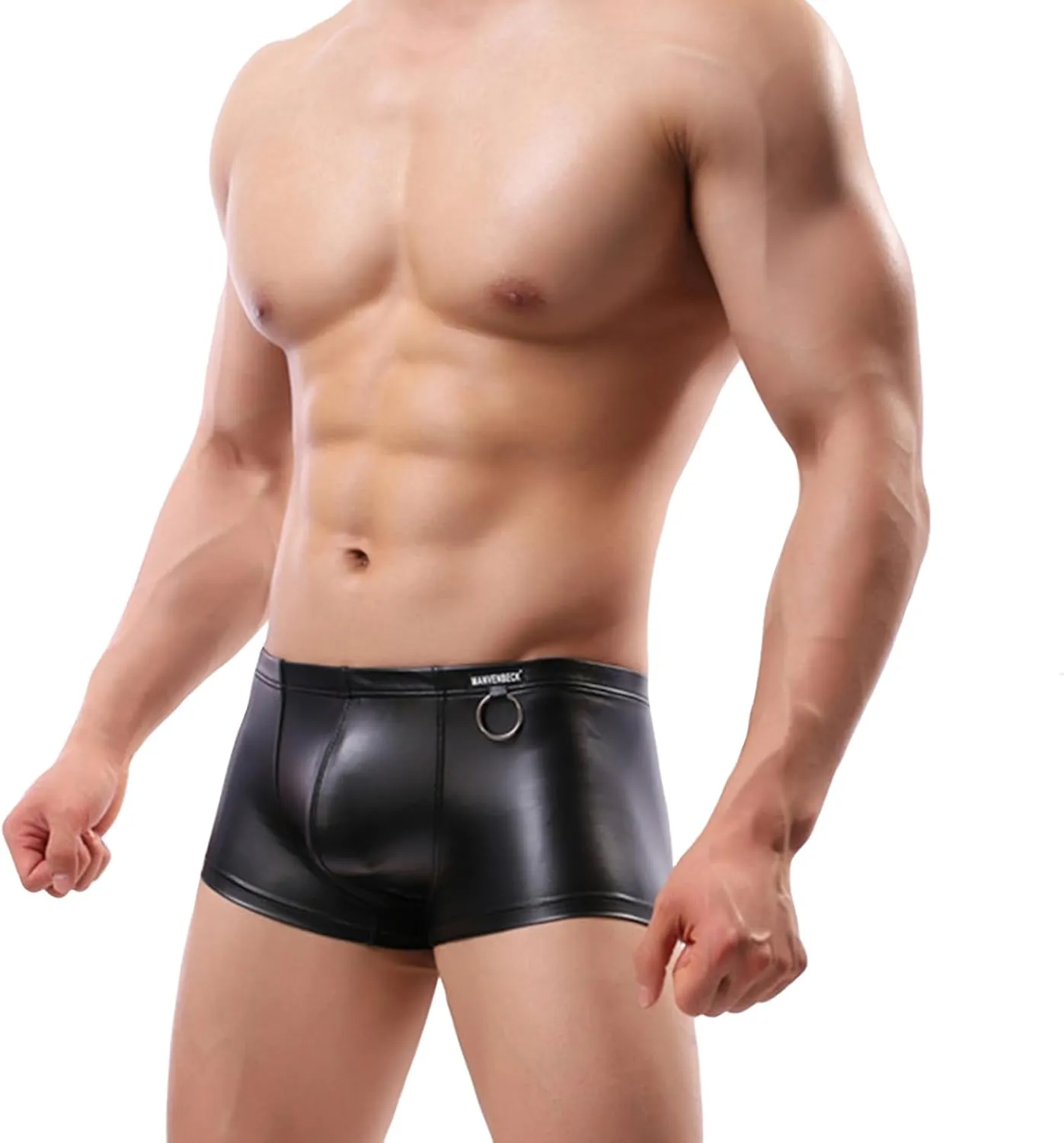 Men's Underwear Sexy Boxer Briefs Men's Leather Shorts Swimsuits Bulge Pouch Boxer Brief Club Hot Pants Black Shorts