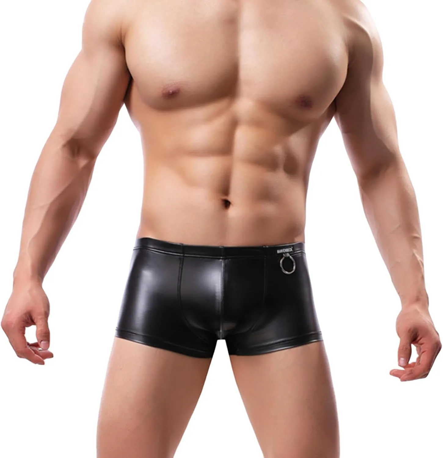 Men's Underwear Sexy Boxer Briefs Men's Leather Shorts Swimsuits Bulge Pouch Boxer Brief Club Hot Pants Black Shorts
