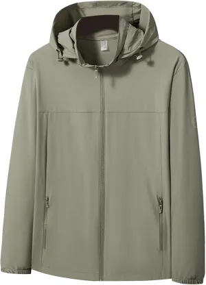 Mens Waterproof Rain Jacket Hooded Long Sleeve Full Zip with Pocket Raincoat Casual Outdoor Jacket Hiking Windbreaker