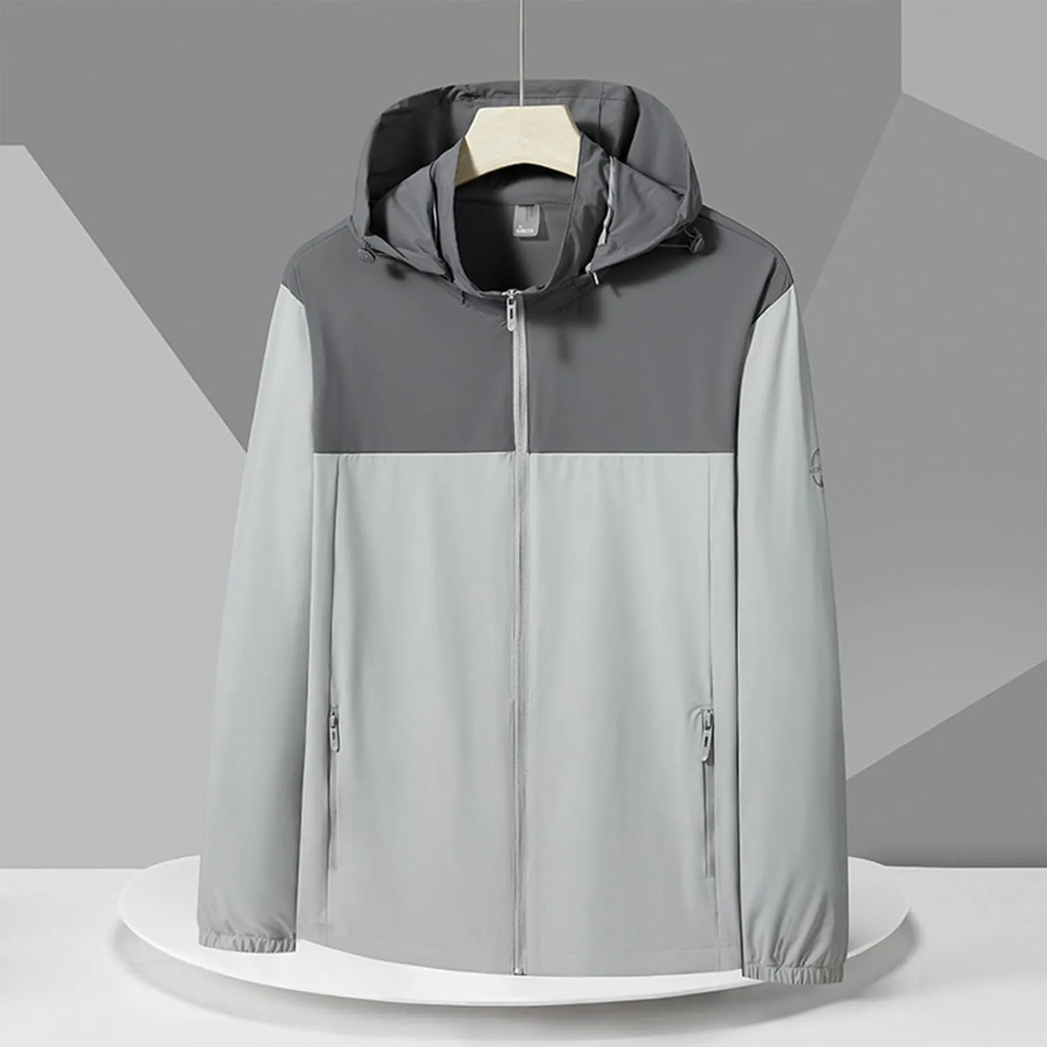 Mens Waterproof Rain Jacket Hooded Long Sleeve Full Zip with Pocket Raincoat Casual Outdoor Jacket Hiking Windbreaker