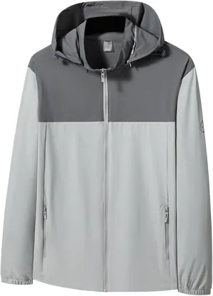 Mens Waterproof Rain Jacket Hooded Long Sleeve Full Zip with Pocket Raincoat Casual Outdoor Jacket Hiking Windbreaker