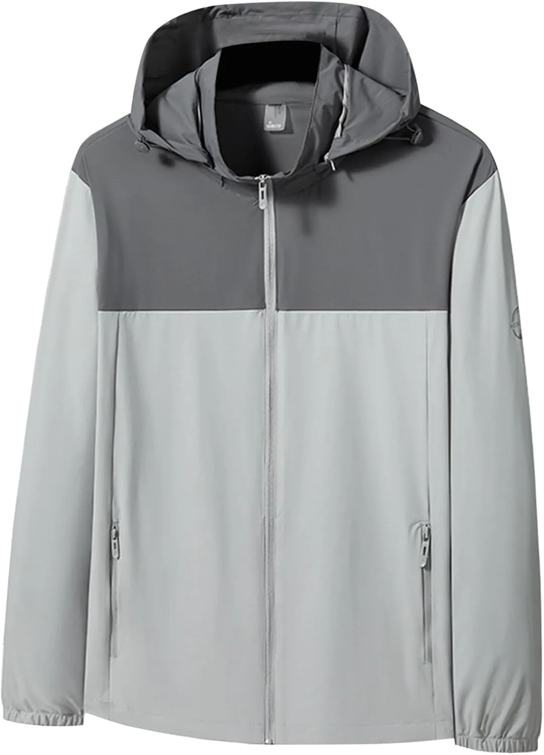 Mens Waterproof Rain Jacket Hooded Long Sleeve Full Zip with Pocket Raincoat Casual Outdoor Jacket Hiking Windbreaker