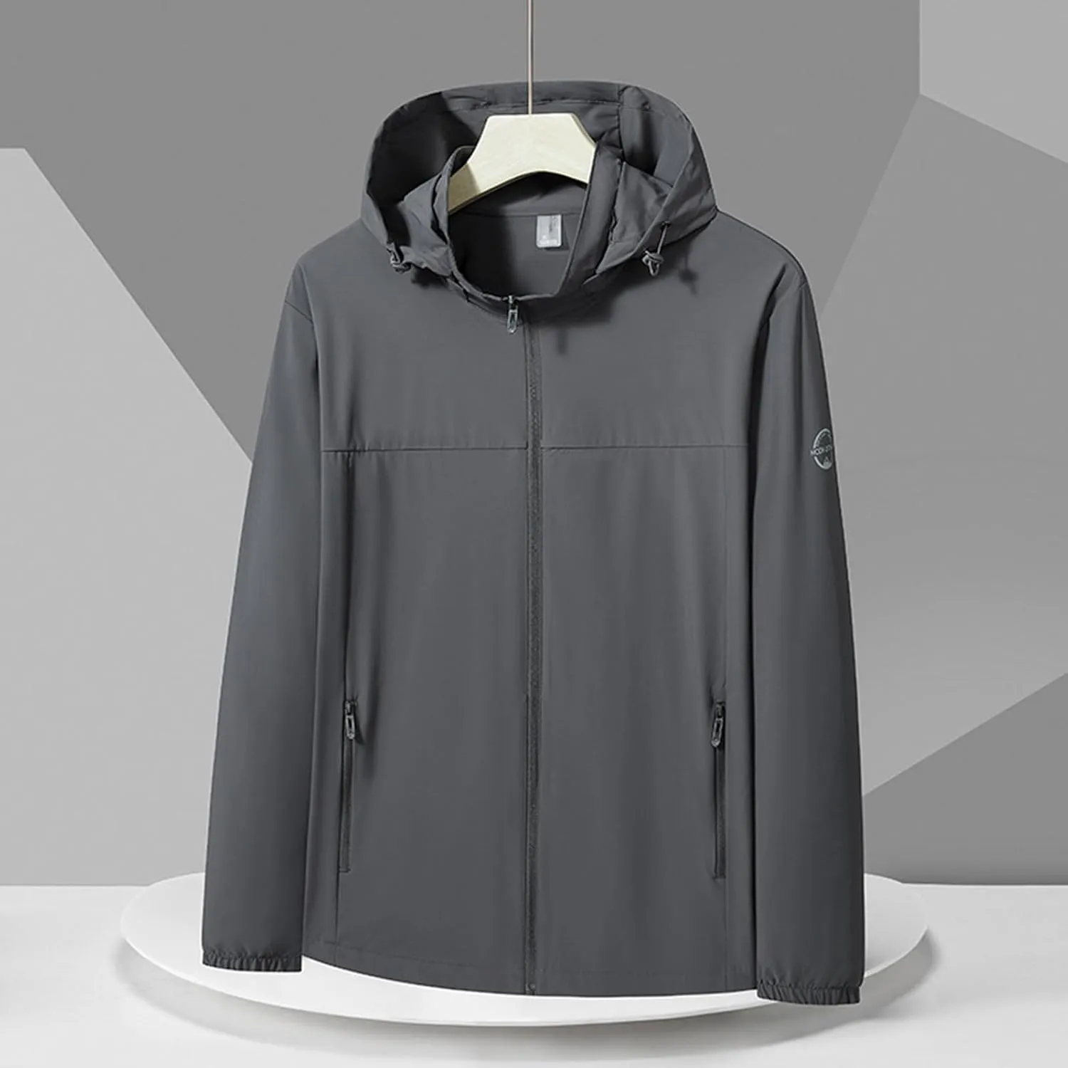 Mens Waterproof Rain Jacket Hooded Long Sleeve Full Zip with Pocket Raincoat Casual Outdoor Jacket Hiking Windbreaker