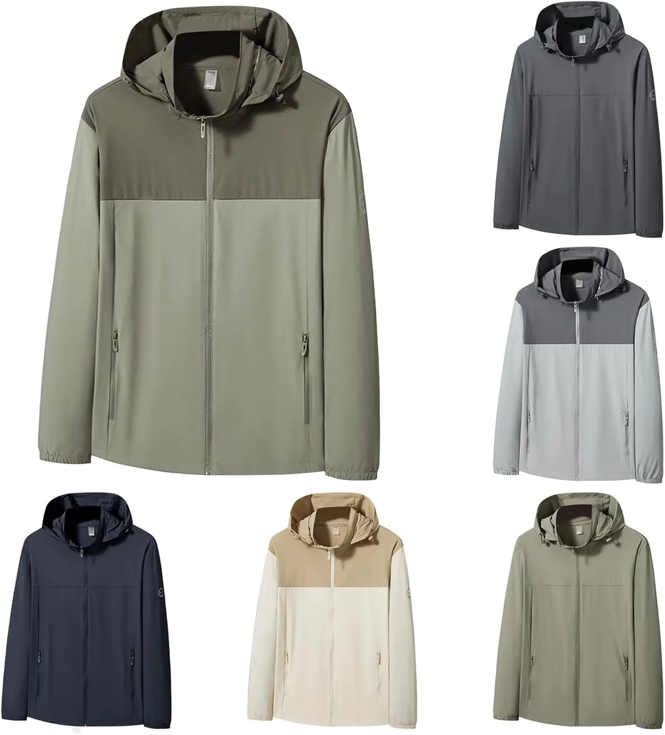 Mens Waterproof Rain Jacket Hooded Long Sleeve Full Zip with Pocket Raincoat Casual Outdoor Jacket Hiking Windbreaker