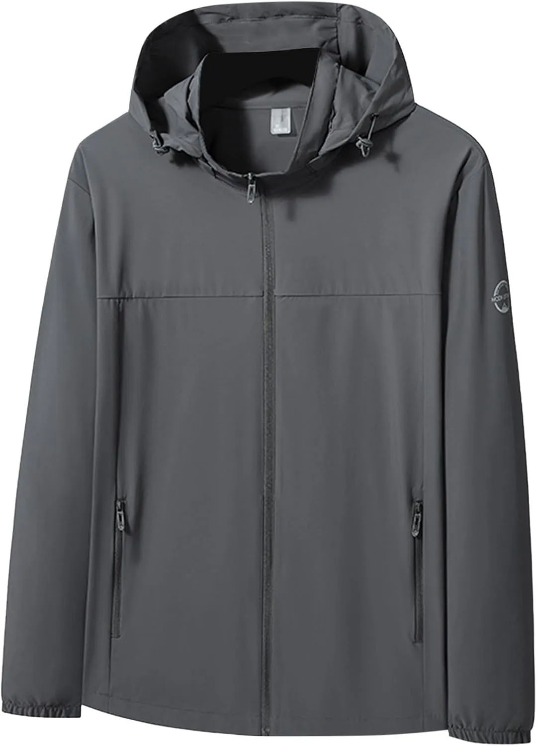 Mens Waterproof Rain Jacket Hooded Long Sleeve Full Zip with Pocket Raincoat Casual Outdoor Jacket Hiking Windbreaker