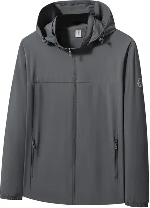 Mens Waterproof Rain Jacket Hooded Long Sleeve Full Zip with Pocket Raincoat Casual Outdoor Jacket Hiking Windbreaker