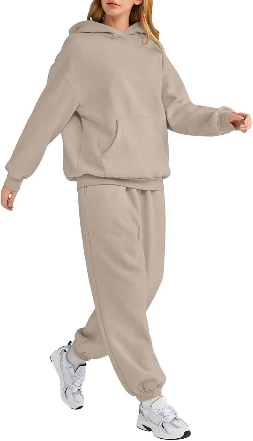 midelxp Fleece Sweatsuits Women 2 Piece Outfit Oversized Hoodies Baggy Jogger Sweatpants Track Suits Athletic Lounge Sets