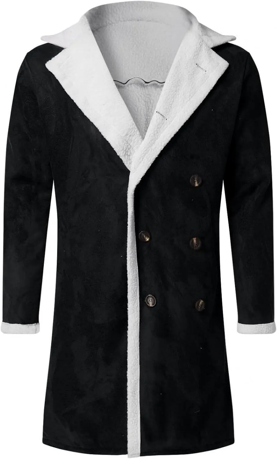 Mmoneyake Men's Shearling Leather Coat Faux Suede Sherpa Lined Sheepskin Jacket Fur Collar Long Trench Coats Soft Overcoat