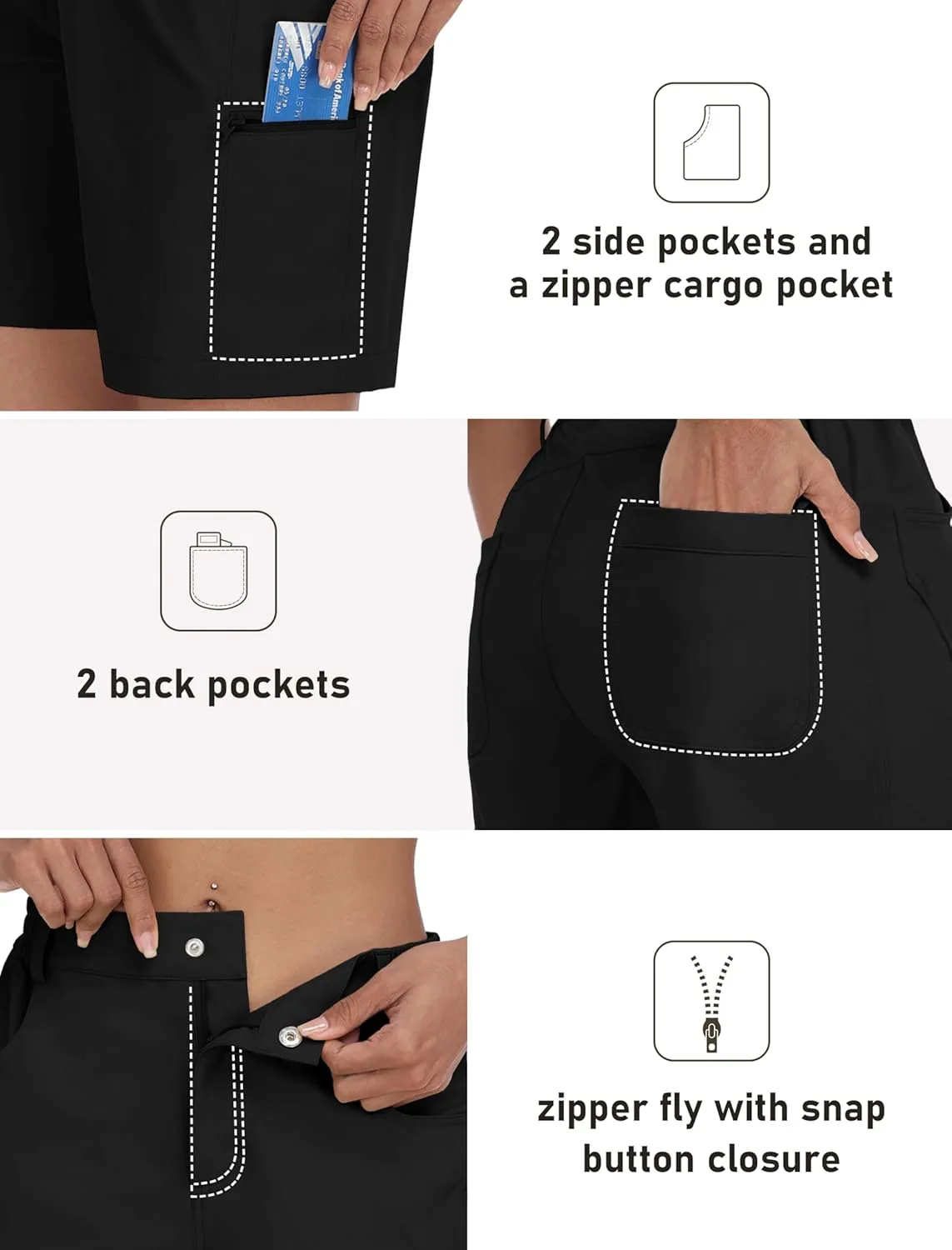 MoFiz Womens Golf Shorts 7" Quick Dry Hiking Shorts Lightweight Bermuda Shorts for Women with Pockets