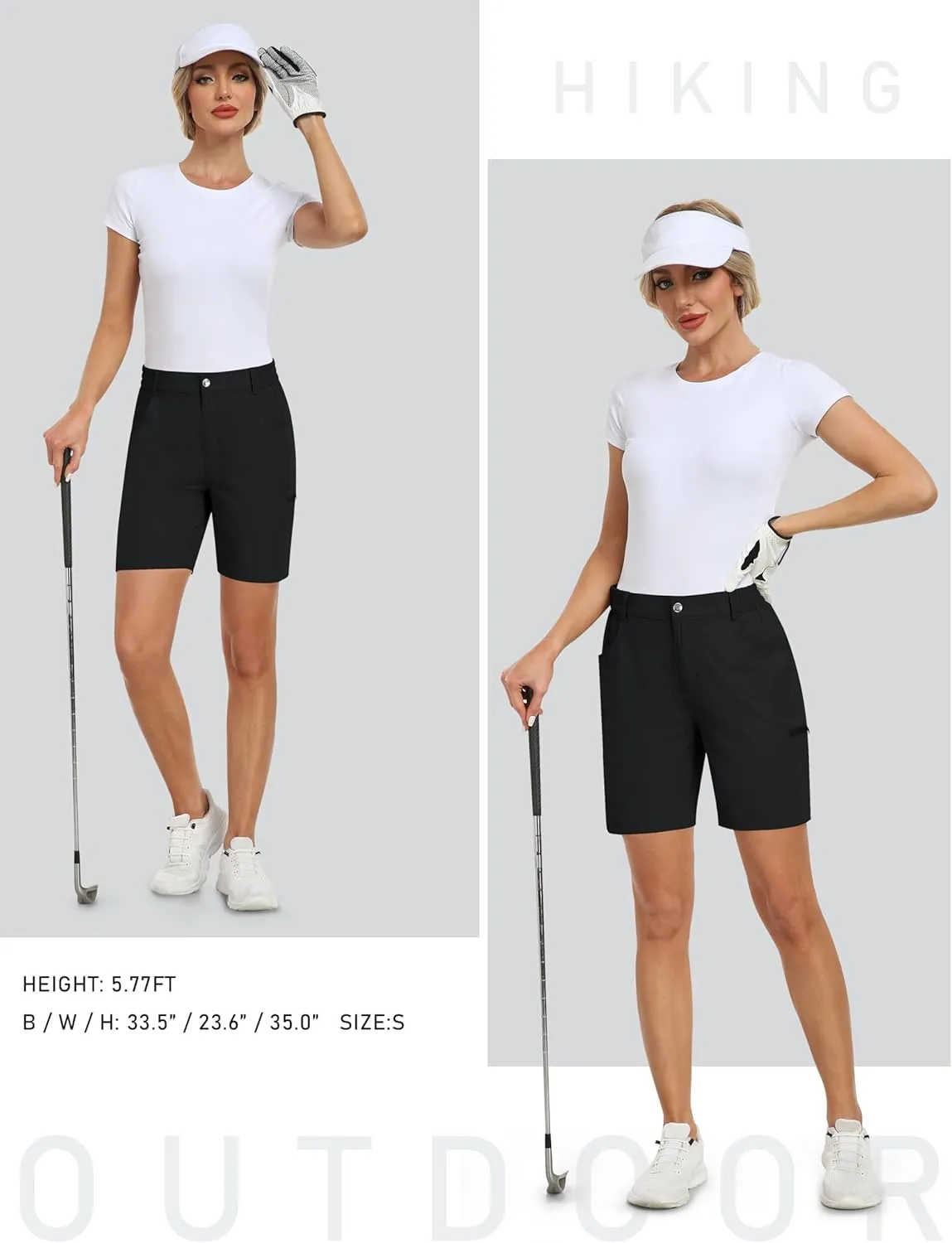 MoFiz Womens Golf Shorts 7" Quick Dry Hiking Shorts Lightweight Bermuda Shorts for Women with Pockets