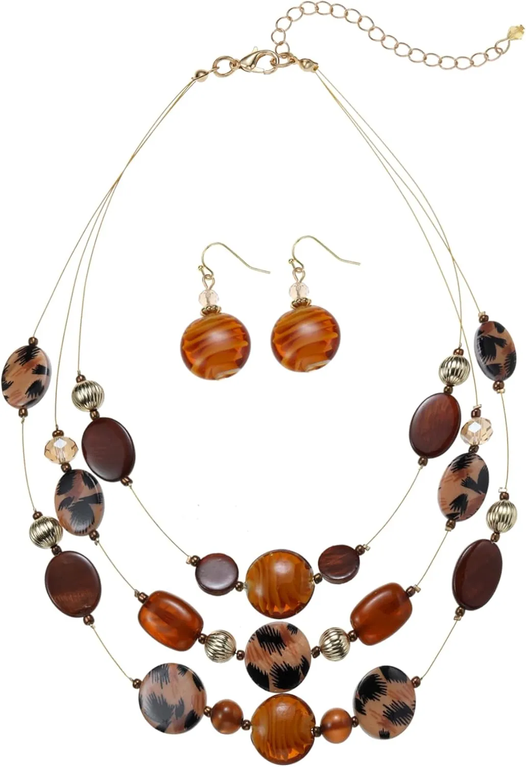 Multi Layered Beaded Necklaces for Women Murano Glass Statement Necklace and Earrings Set Shell Costume Jewelry Handmade Boho Necklaces and Dainty Glass Flower Earrings for Women Jewelry Gift