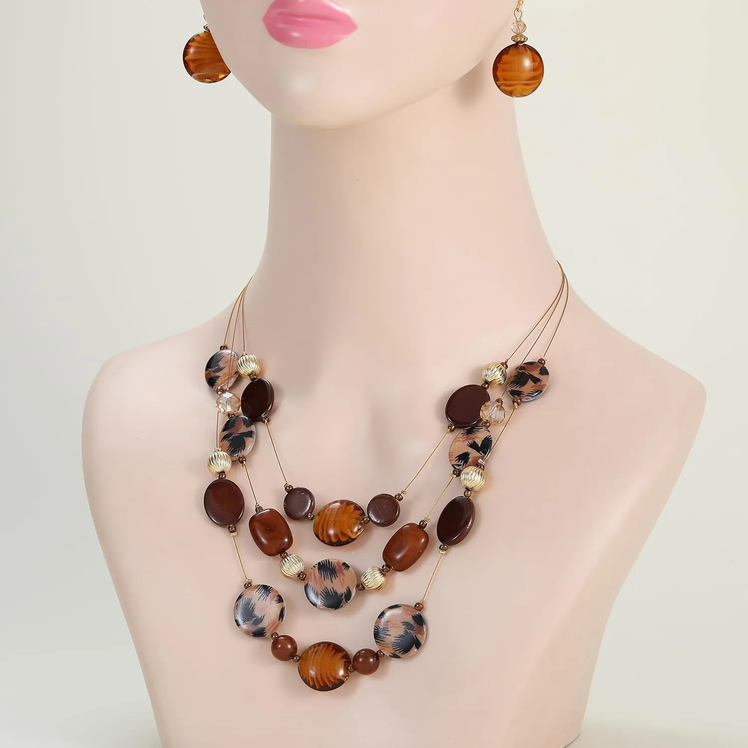 Multi Layered Beaded Necklaces for Women Murano Glass Statement Necklace and Earrings Set Shell Costume Jewelry Handmade Boho Necklaces and Dainty Glass Flower Earrings for Women Jewelry Gift
