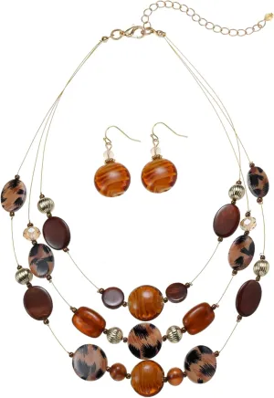 Multi Layered Beaded Necklaces for Women Murano Glass Statement Necklace and Earrings Set Shell Costume Jewelry Handmade Boho Necklaces and Dainty Glass Flower Earrings for Women Jewelry Gift