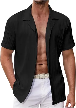 Muscularfit Big and Tall Shirts for Men 2024 Cotton Linen Shirt Button Down Short Sleeve Casual Shirts Beach Holiday Shirts