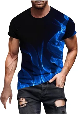 Muscularfit Tshirts for Men Summer Casual Short Sleeve Flame Print Graphic Tee Shirt Loose Gym Workout Tee Top Beach Pullover