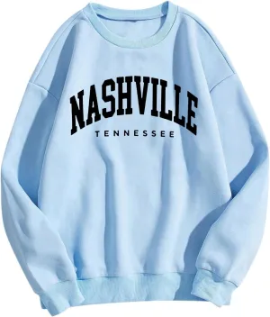 Nashville Print Womens Sweatshirts Trendy Long Sleeve Hoodies Crewneck Pullover Top Fall Fashion Preppy Clothes
