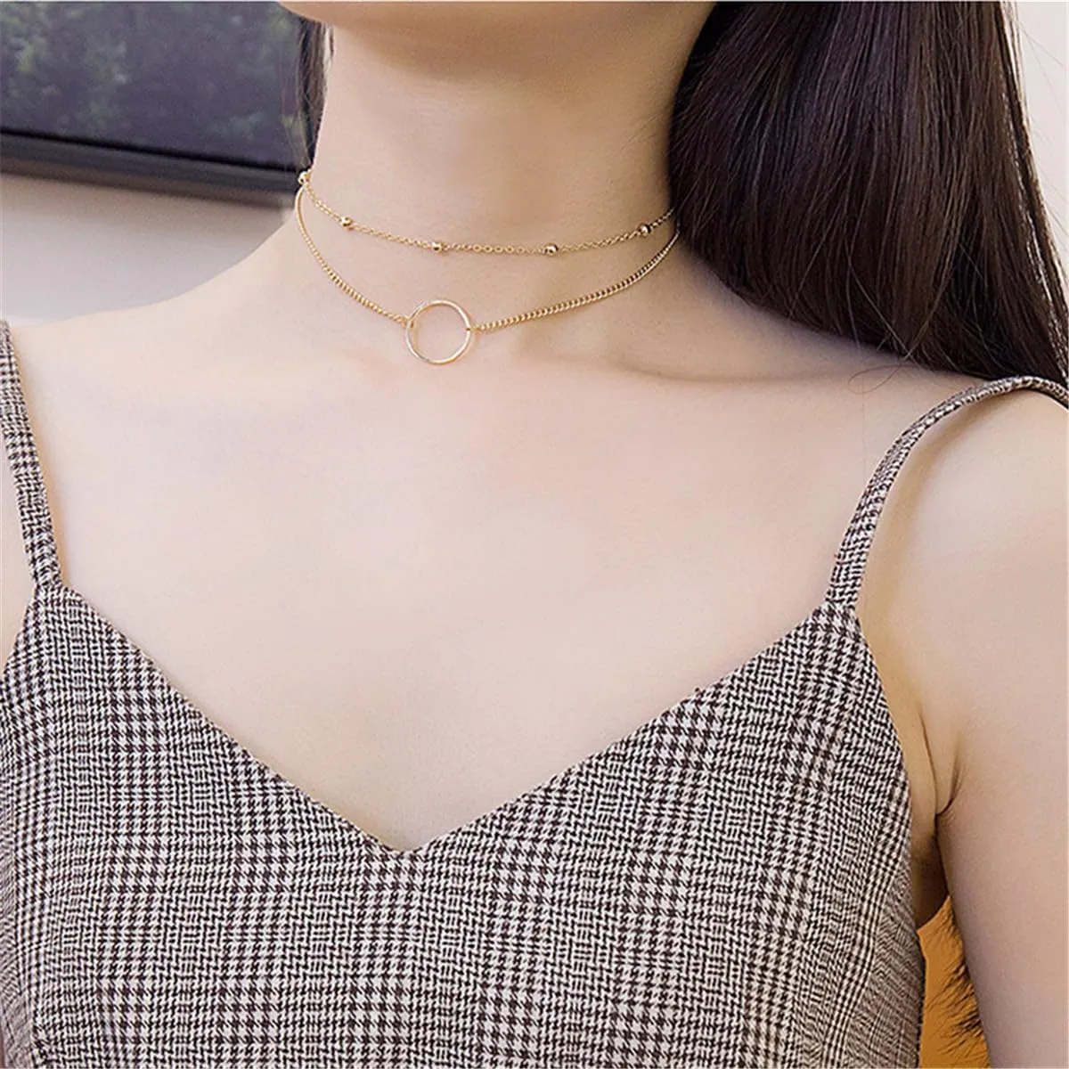 Necklace for Women,14K Gold Plated Layered Pearl Necklaces for Women,Chunky Chain Choker Necklaces for Jewelry Birthday Gifts,Gold Necklaces for Women,Layering Long Necklace for Women