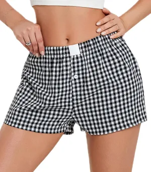 NUFIWI Women Y2k Pajamas Shorts Gingham Cute Pj Short Pants Plaid Lounge Shorts Sleep Bottoms Elastic Boxers Streetwear