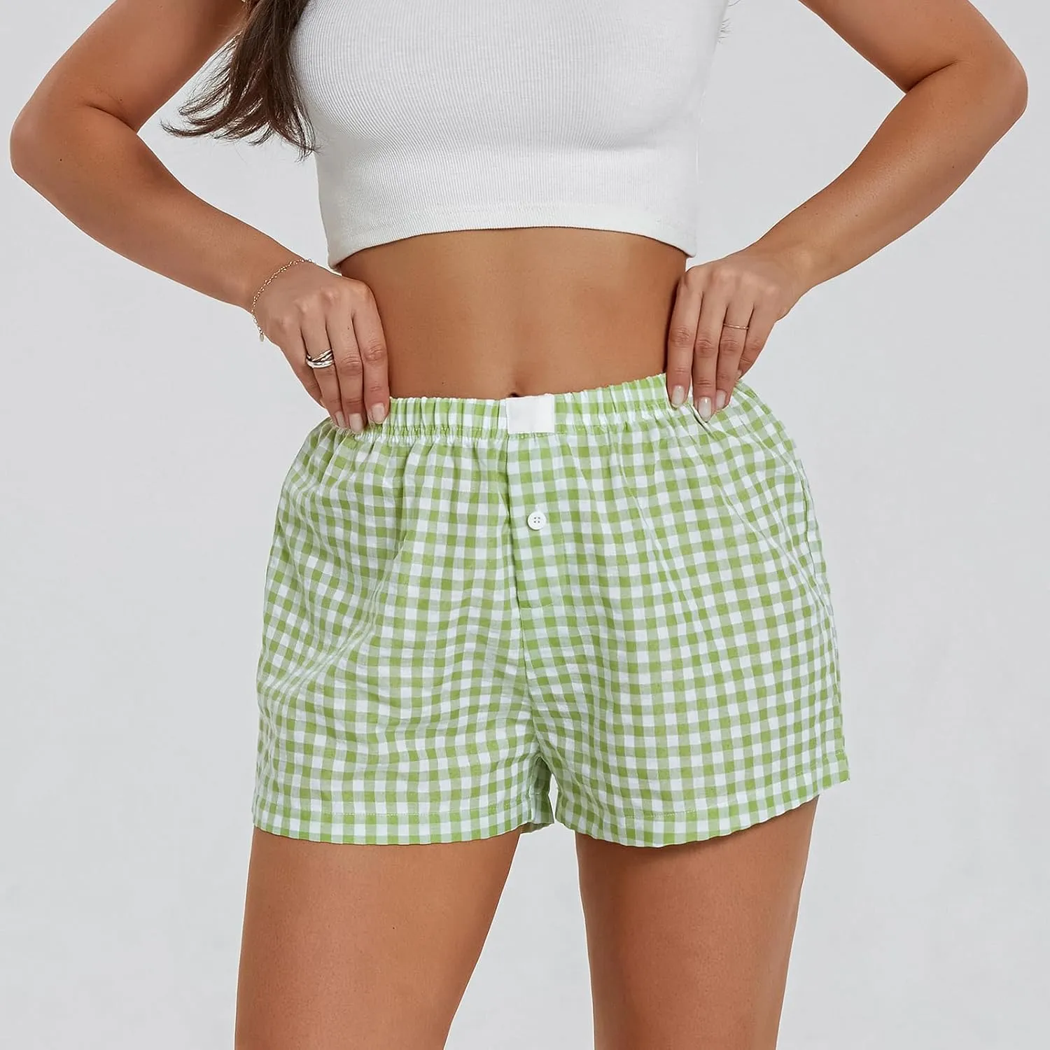 NUFIWI Women Y2k Pajamas Shorts Gingham Cute Pj Short Pants Plaid Lounge Shorts Sleep Bottoms Elastic Boxers Streetwear