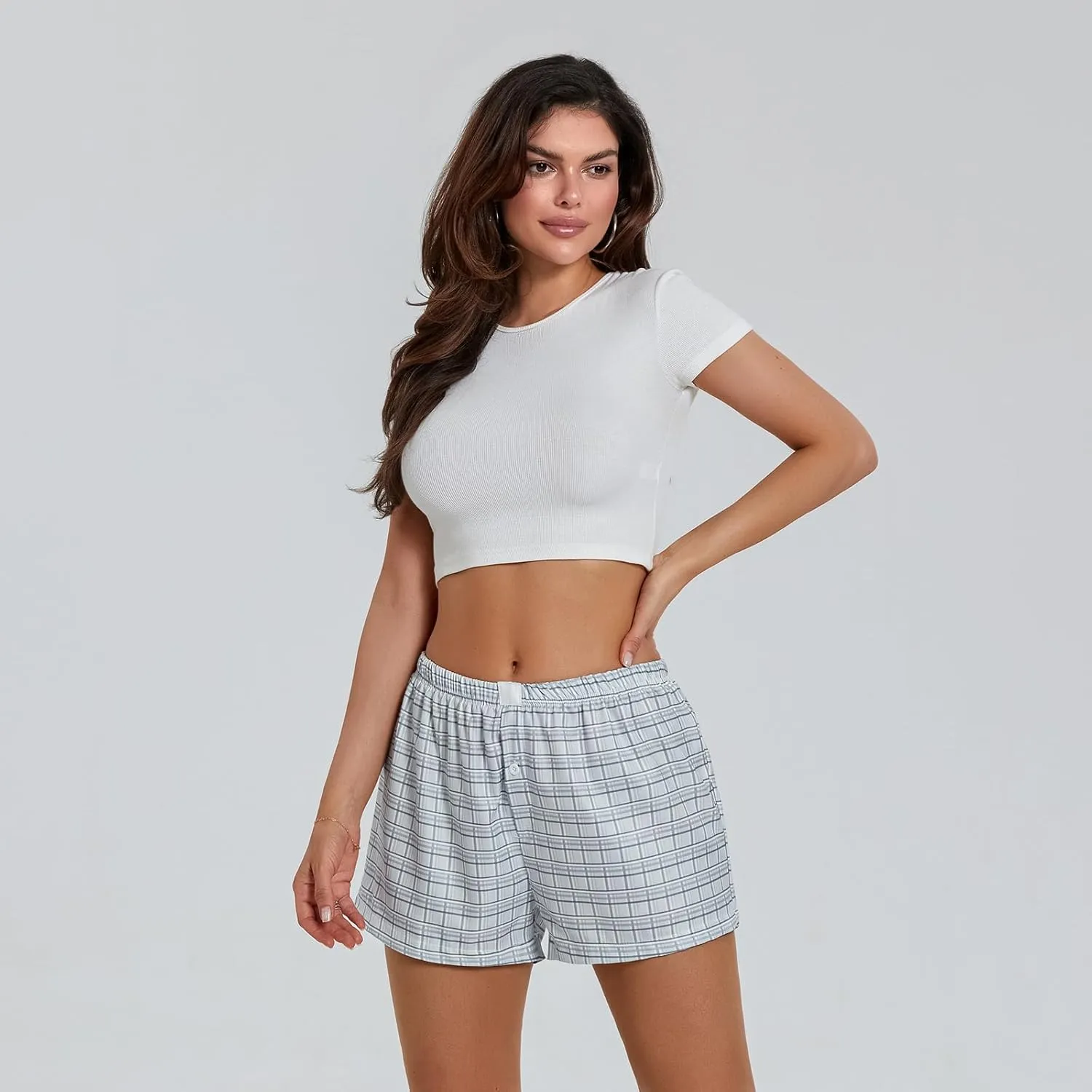 NUFIWI Women Y2k Pajamas Shorts Gingham Cute Pj Short Pants Plaid Lounge Shorts Sleep Bottoms Elastic Boxers Streetwear