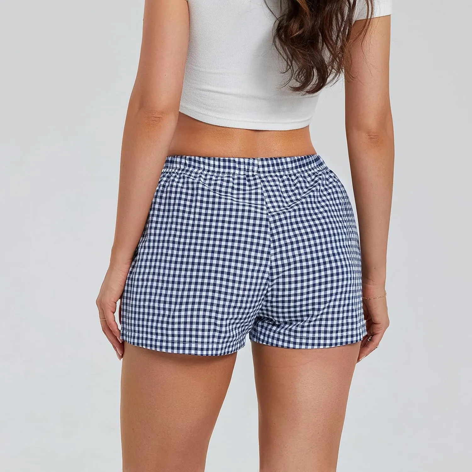 NUFIWI Women Y2k Pajamas Shorts Gingham Cute Pj Short Pants Plaid Lounge Shorts Sleep Bottoms Elastic Boxers Streetwear