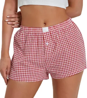 NUFIWI Women Y2k Pajamas Shorts Gingham Cute Pj Short Pants Plaid Lounge Shorts Sleep Bottoms Elastic Boxers Streetwear