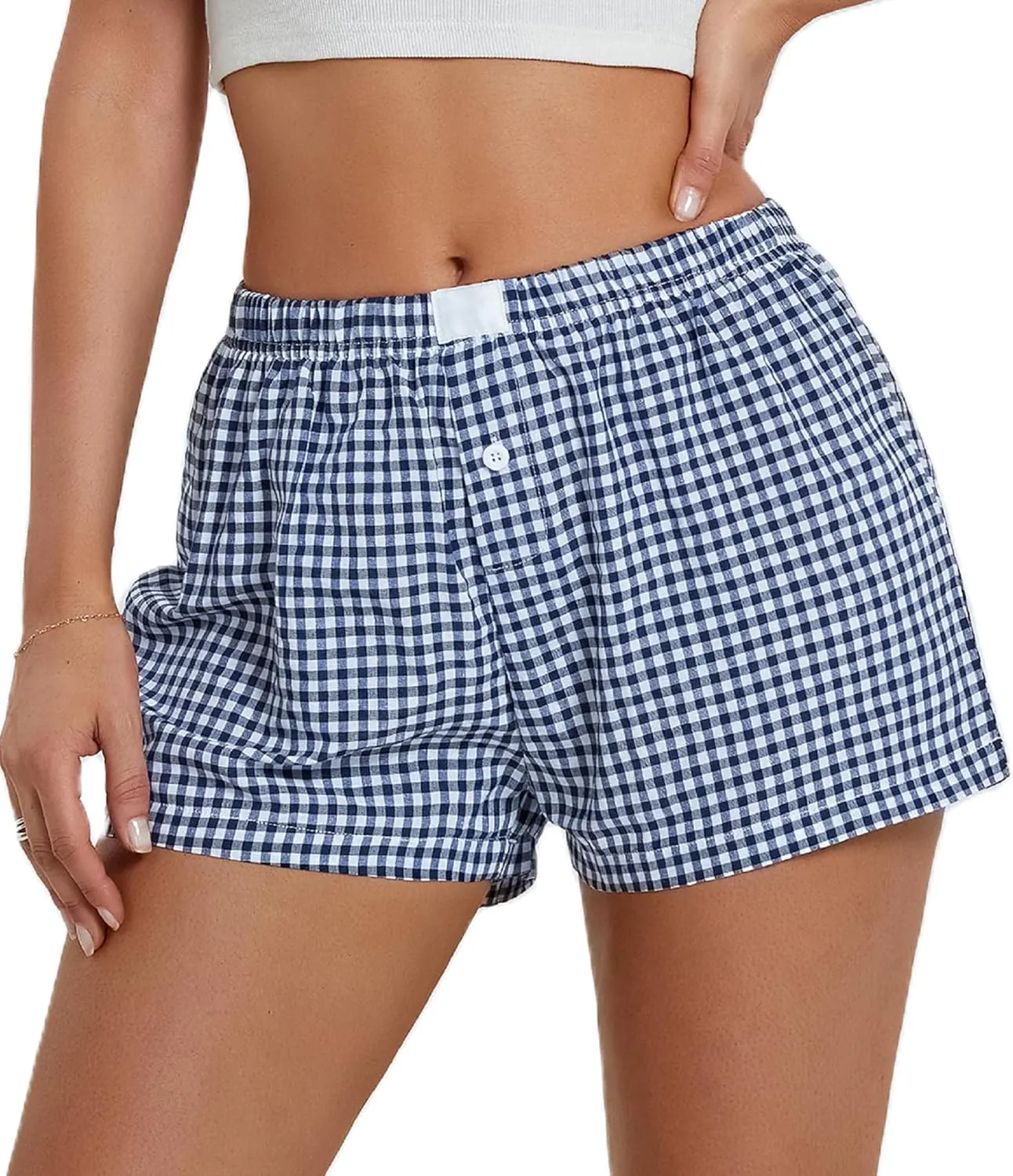 NUFIWI Women Y2k Pajamas Shorts Gingham Cute Pj Short Pants Plaid Lounge Shorts Sleep Bottoms Elastic Boxers Streetwear