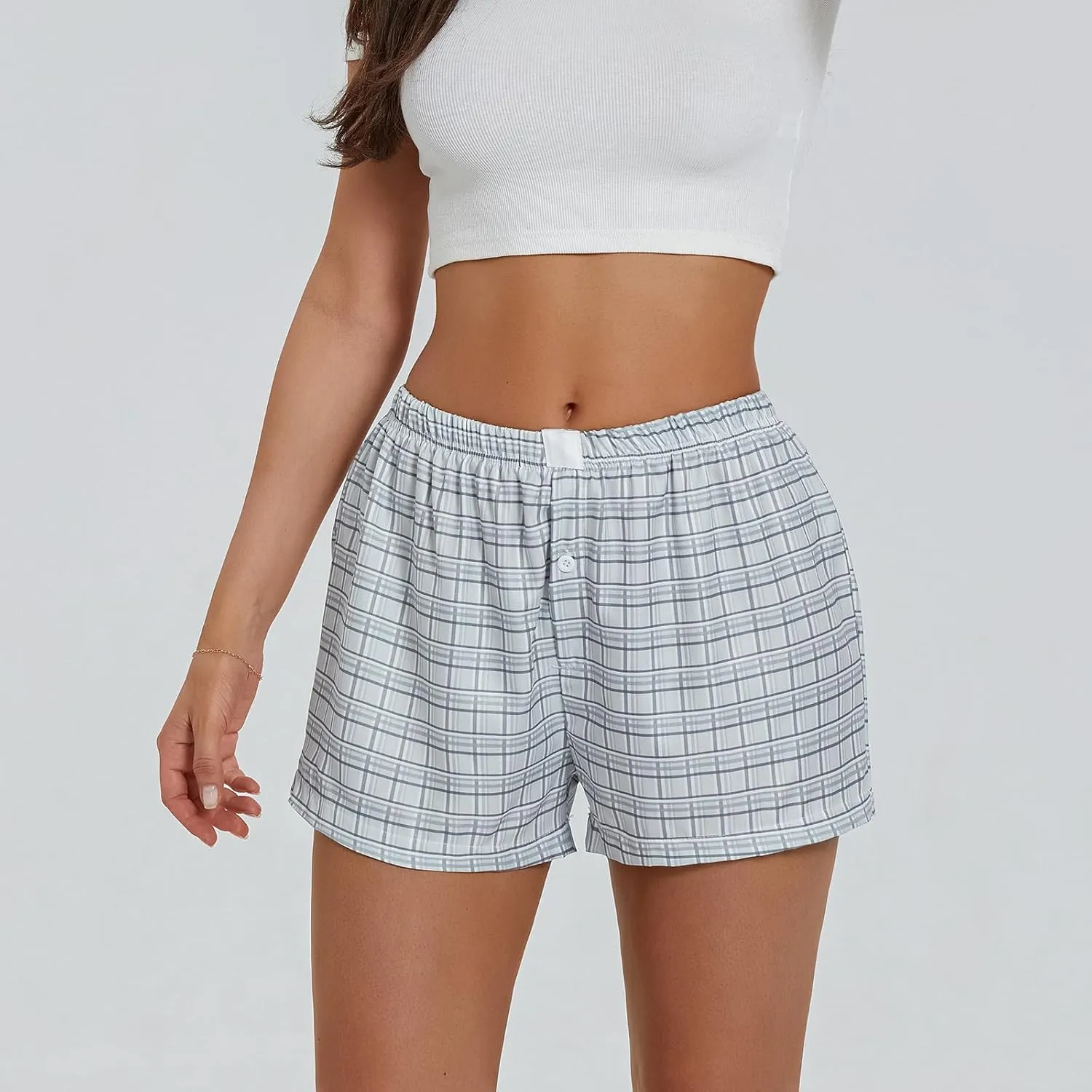 NUFIWI Women Y2k Pajamas Shorts Gingham Cute Pj Short Pants Plaid Lounge Shorts Sleep Bottoms Elastic Boxers Streetwear