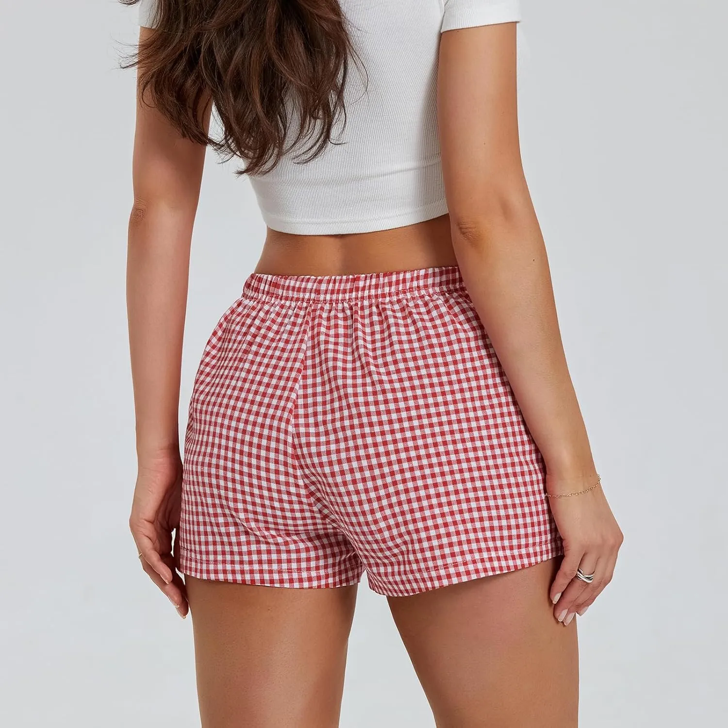 NUFIWI Women Y2k Pajamas Shorts Gingham Cute Pj Short Pants Plaid Lounge Shorts Sleep Bottoms Elastic Boxers Streetwear