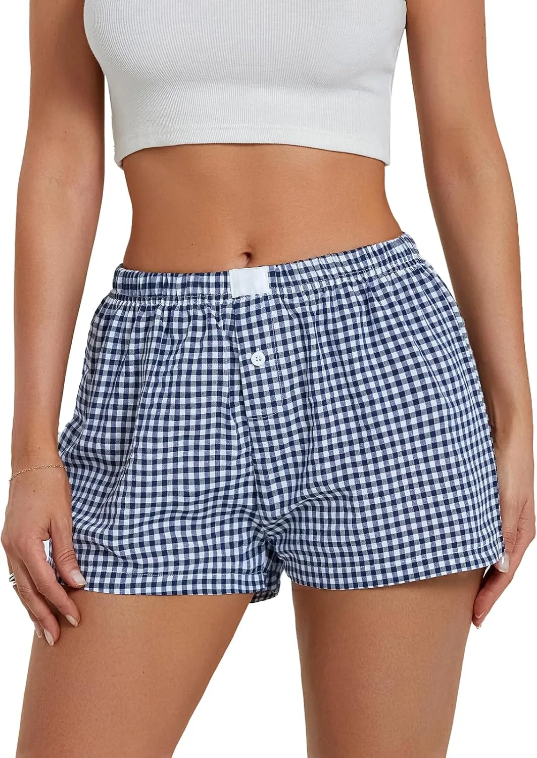 NUFIWI Women Y2k Pajamas Shorts Gingham Cute Pj Short Pants Plaid Lounge Shorts Sleep Bottoms Elastic Boxers Streetwear