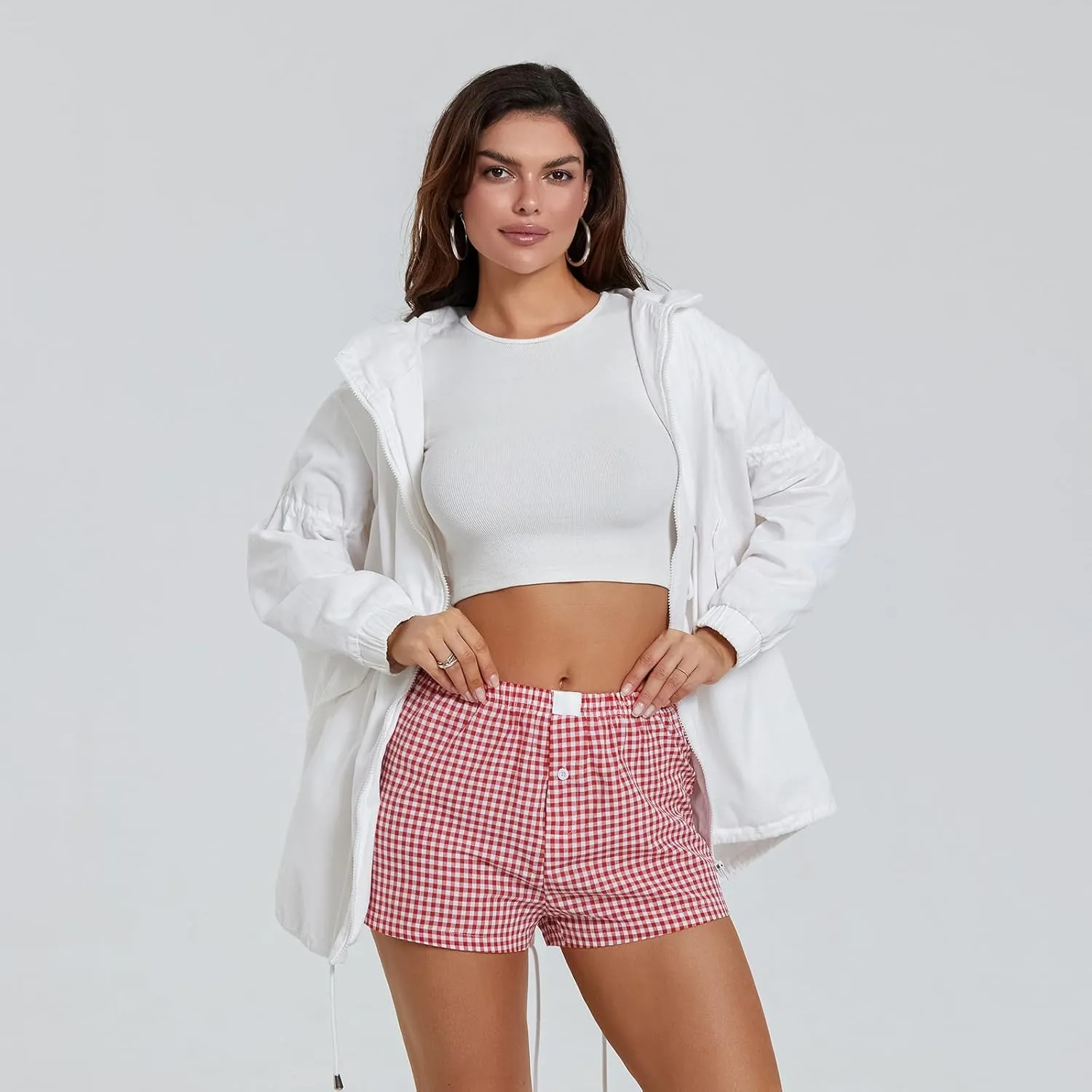 NUFIWI Women Y2k Pajamas Shorts Gingham Cute Pj Short Pants Plaid Lounge Shorts Sleep Bottoms Elastic Boxers Streetwear