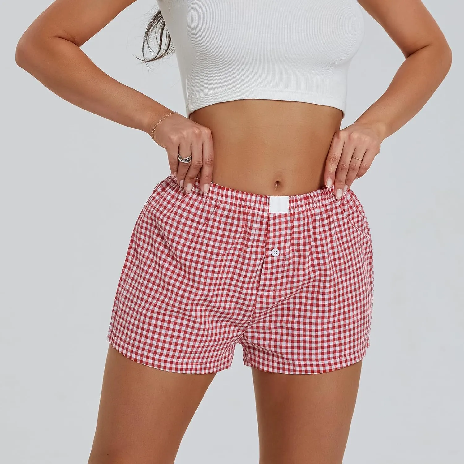 NUFIWI Women Y2k Pajamas Shorts Gingham Cute Pj Short Pants Plaid Lounge Shorts Sleep Bottoms Elastic Boxers Streetwear