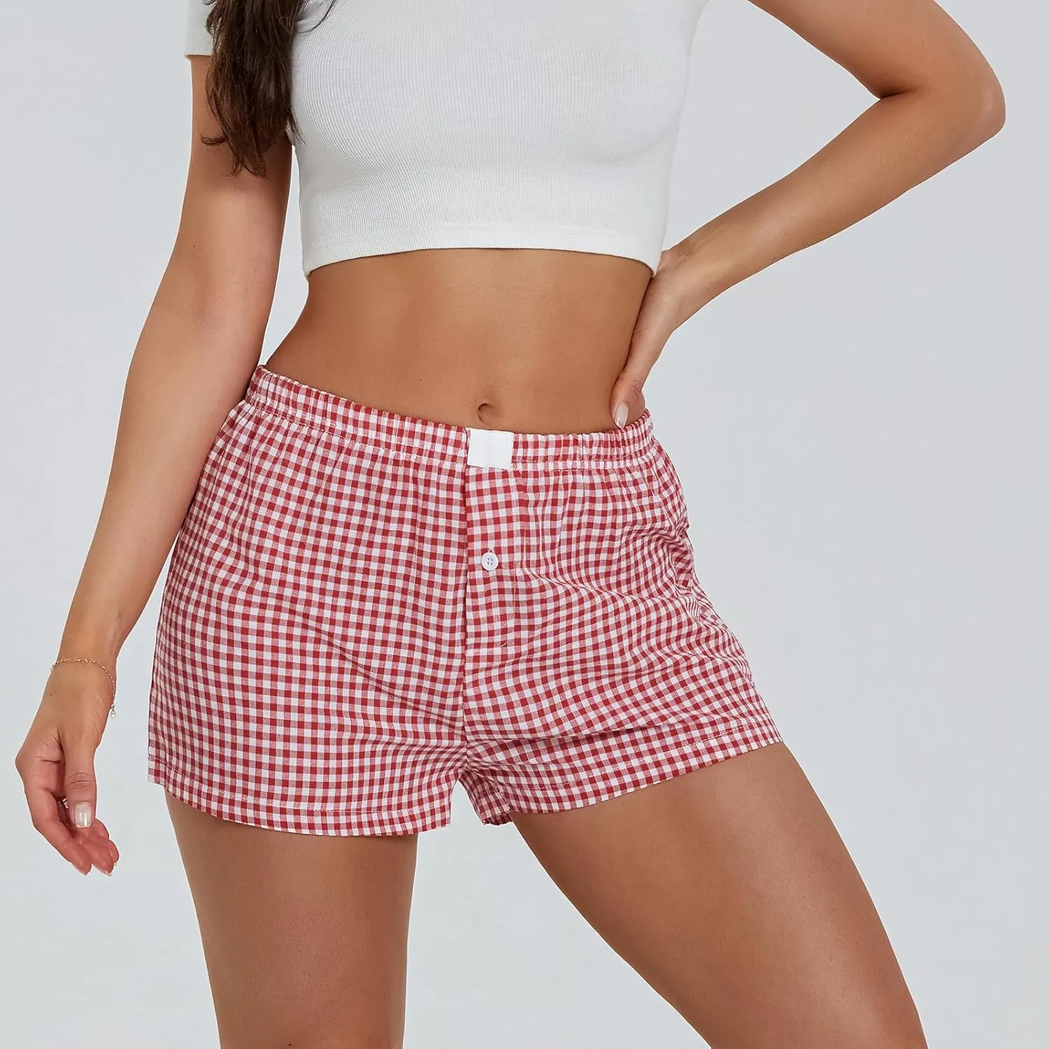 NUFIWI Women Y2k Pajamas Shorts Gingham Cute Pj Short Pants Plaid Lounge Shorts Sleep Bottoms Elastic Boxers Streetwear
